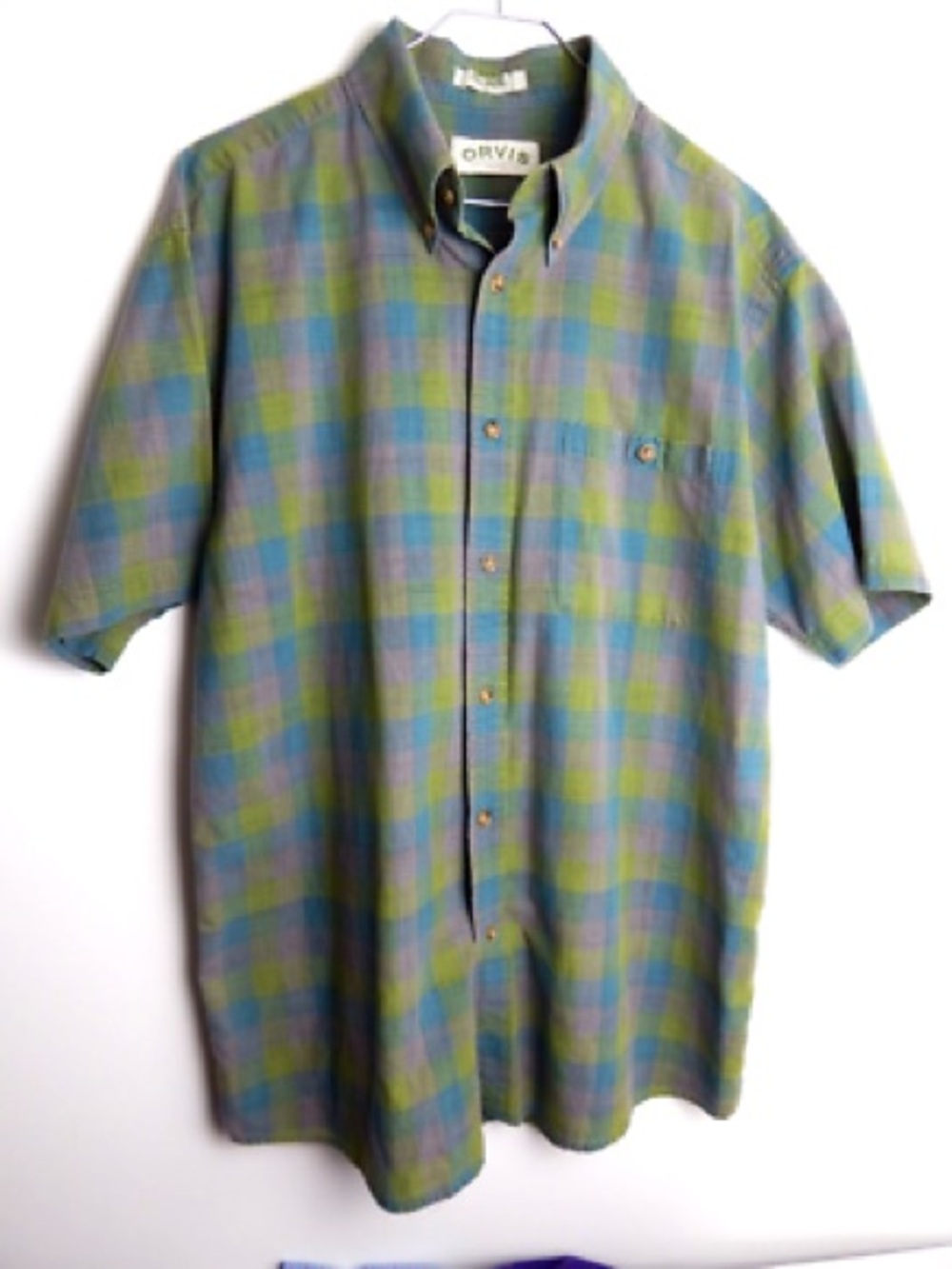 Orvis Men's Green & Blue Plaid Short-Sleeve Button-Down Shirt